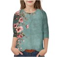 thumbnail image 1 of COM1950s Chemises pour Filles, Mode Enfants Femme Col Rond T-Shirt Imprimé Manches 3/4 Blouse, 1 of 9