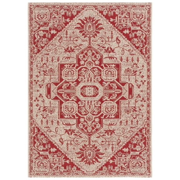 SAFAVIEH Beach House Diggory Medallion Indoor/Outdoor Area Rug, Red/Creme, 2'2" x 4'
