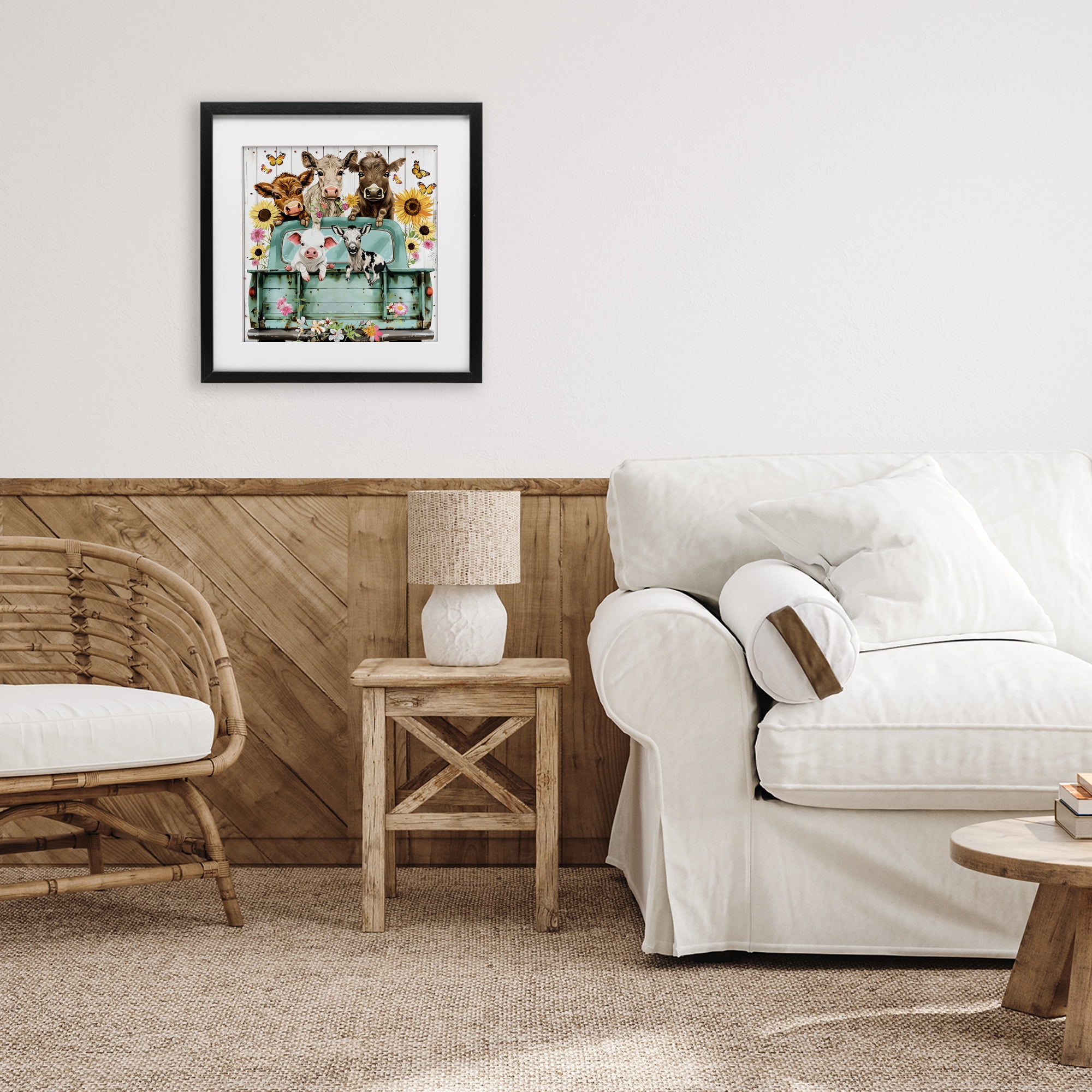 Stupell Industries Barnyard Friends in Vintage Truck Black Framed Print Under Glass, design by Creative Studio
