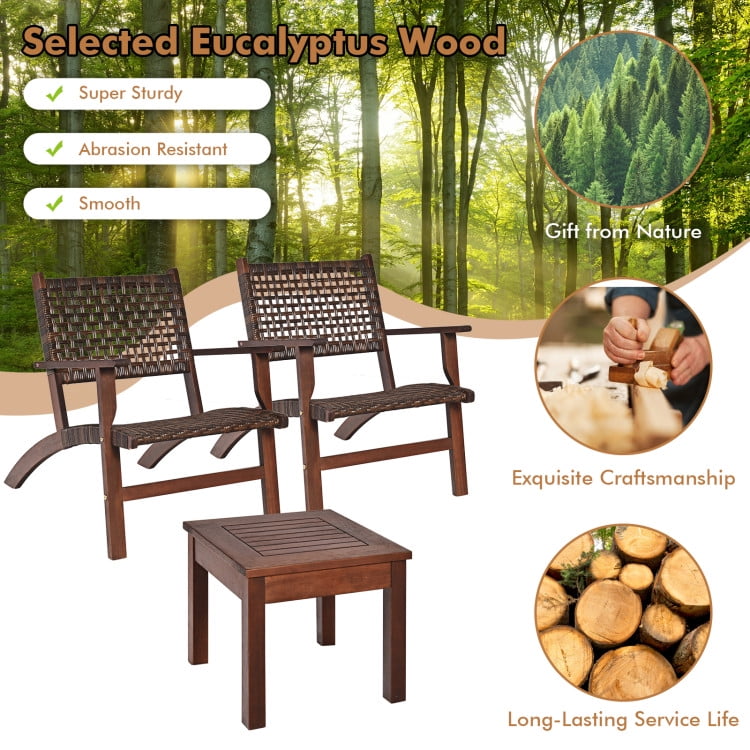 Aimee Lii 3 Pieces Outdoor Wooden Patio Rattan Furniture Set, Patio Sectional Furniture Set