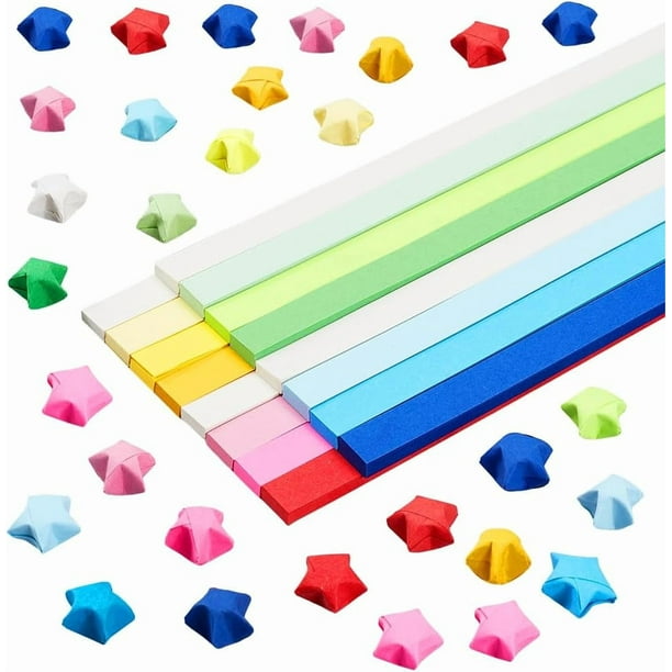 2160 tiras de origami de 4 colores, estrellas, papel plegable, azul de la suerte, rojo, amarillo, verde, degradado, brillo, doble cara, rectángulo, decoración, tira de origami
