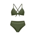 thumbnail image 4 of PWPSG Mesh Panel Bikini Two Piece Swimsuit with Bow Front Detail Ruched High Waist Bottom Green XL, 4 of 6