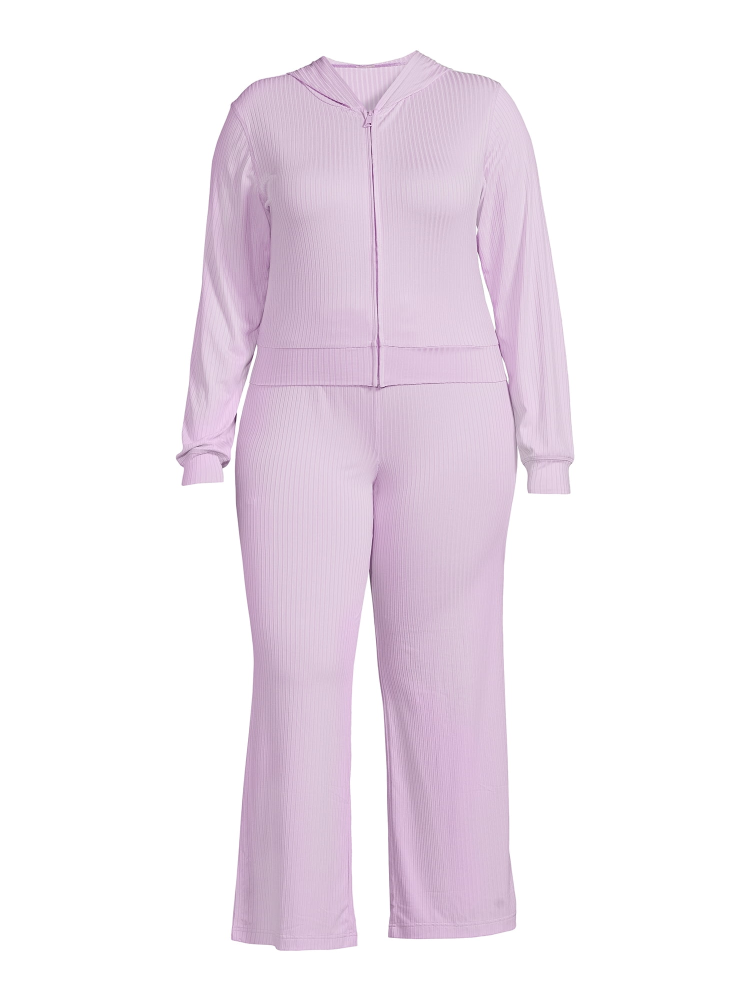 Secret Treasures Women's Ribbed Full Zip Hoodie and Pants Set, 2-Piece
