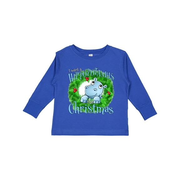Inktastic I Want a Hippopotamus for Christmas Boys or Girls Long Sleeve Toddler T-Shirt