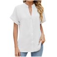 thumbnail image 2 of Swuxness Women Short Sleeve Casual T Shirts, Spring and Summer Tops, Ladies V-Neck Solid Color Button Comfortable Fashion Loose Pullover Tee White, XXL, 2 of 4