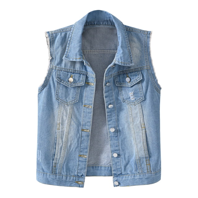 VBARHMQRT Womens Coats Fall Womens Buttoned Washed Denim Jacket Sleeveless Crop Vest