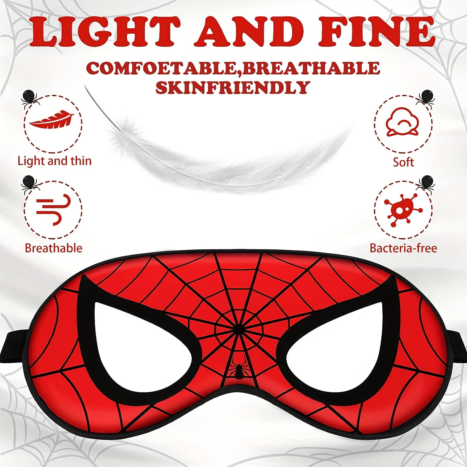 Silk Sleep Mask, Spider Eye Mask with adjustable headband for children, suitable for sleeping, boys, women, men, travel, party supplies Spider eye mask