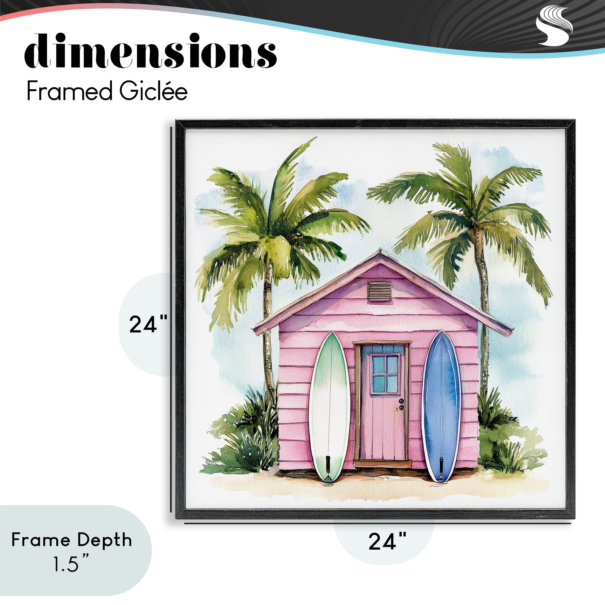 Stupell Industries Surf Shack Under Palms Black Framed Giclee Art, design by Petal Prints Design