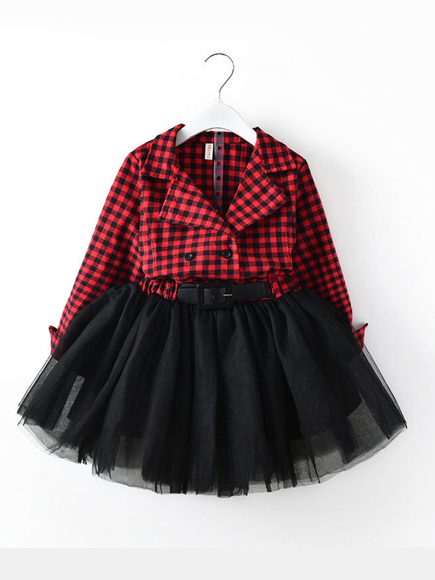Wayren USA Little Kids Baby Girl Dresses White and Black Plaid Tutu Skirt Party Princess Formal Outfit Clothes