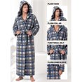 thumbnail image 4 of AMITOFO Long Robes for Men with Hood & Pockets,Soft Plush Full Length Hooded Bathrobe Winter Warm Fleece Sleepwear Shawl Collar Housecoat ,Size L & Gray Navy Plaid, 4 of 7