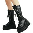 thumbnail image 4 of Gothic Punk Platform Motorcycle Boots for Women Lace-Up and Zipper Round Toe Combat Boot High Platform Mid Calf Wedges Chunky High Heel Boots, 4 of 6