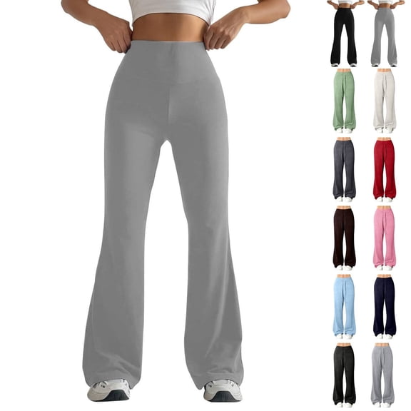 Women's Drawstring Waist Bell Bottom Flare Leg Sweatpants Sports Causal Pants A Gray XL