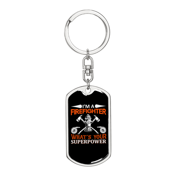 Superpower Firefighter Stainless Steel or 18k Gold Premium Swivel Dog Tag Keychain