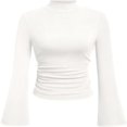 thumbnail image 4 of Trendfront Womens Mock Neck Top Flared Long Sleeves Ribbed Texture Fitted Everyday Casual Layering Shirt, 4 of 4