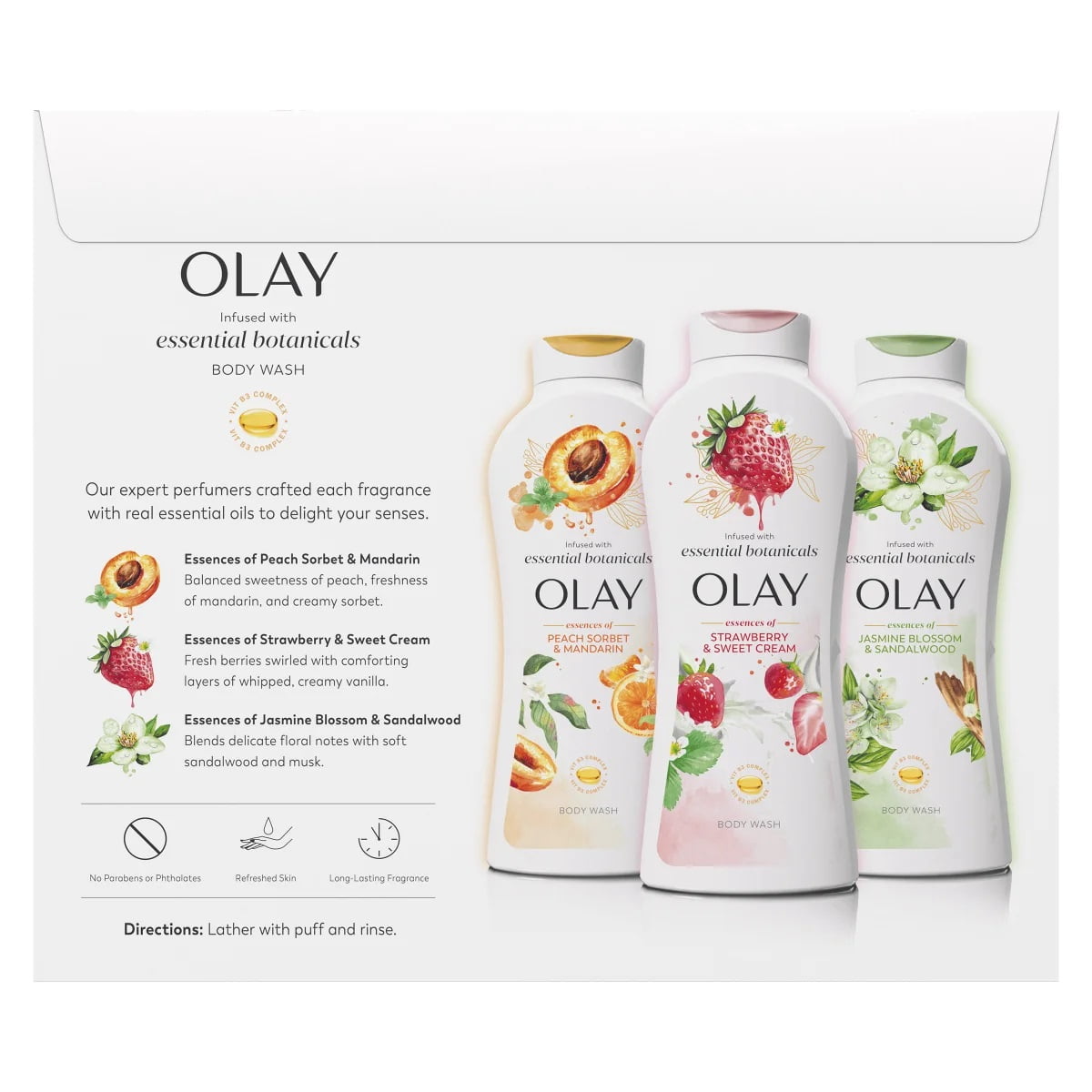 Olay Essential Botanicals Body Wash, 23.6 Fluid Ounce (Pack of 3)