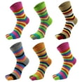 thumbnail image 3 of 6 Pairs Women Cotton Five Finger Ankle Socks Rainbow Colorful Striped Breathable Toe Separated Mid Tube Hosiery Gifts, 3 of 21