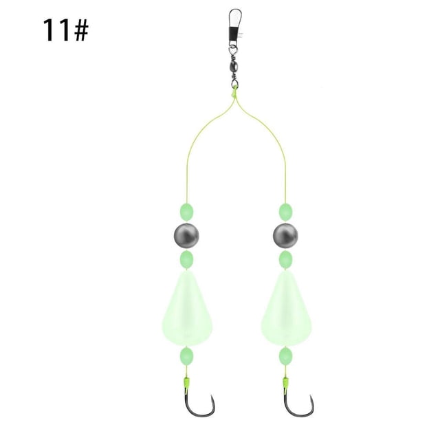 Lttoisl Luminous Fishing Rig with Double Hooks, Glow-in-the-Dark Floats, High-Carbon Steel, Size 10, 1 Count, Enhanced Visibility for Night Fishing