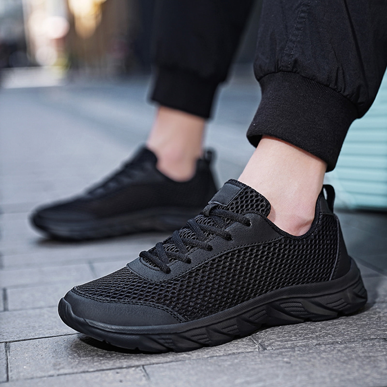 HCNTES Men's Running Shoes Tennis Walking Fashion Sneakers Breathable Non Slip Gym Sports Work Trainers（Black,40)