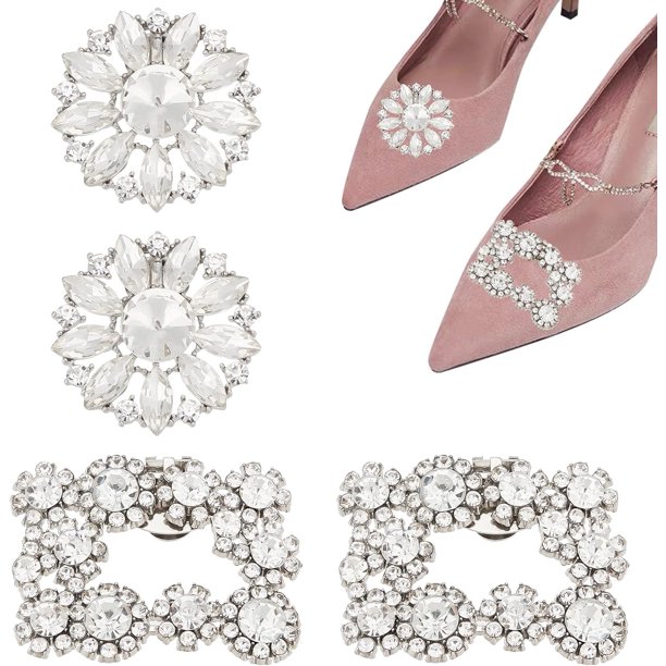 Hebilla de zapato con diamantes de imitación, clips de zapatos con flores desmontables, adornos de diamantes de imitación.