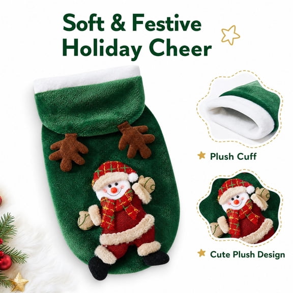 Cat Clothes Flannel Pet Christmas Hoodie, Warm Winter Pet Vest With Plush Snowman Ornament, Xmas Party Costume For Kittens And Small Breed Puppies