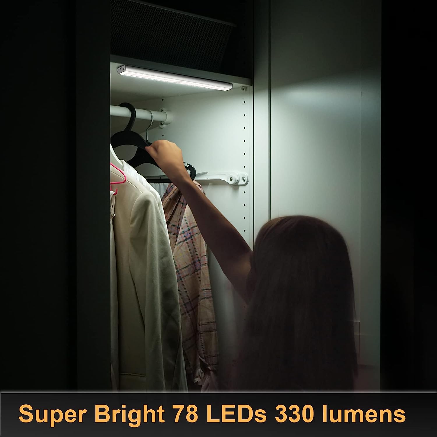 MOSTON Super Bright Rechargeable Closet Lights 78 LED Motion Sensor Night  Lighting for Kitchen Cabinet,Under 2500mAh Battery Powered.  Cordless Magnetic Lamp Stick on Anywhere Watts