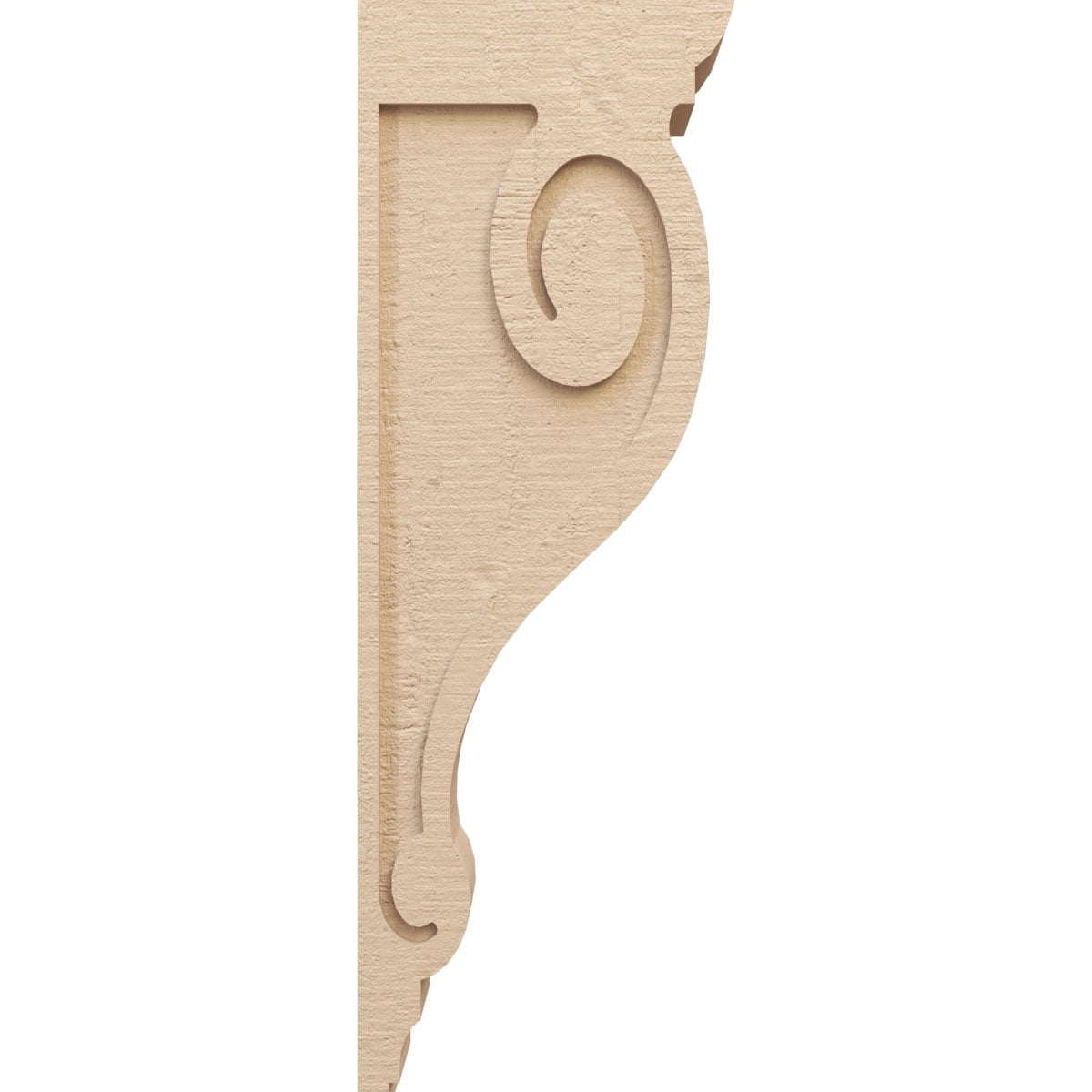 6"W x 12"D x 36"H Thin Scroll Rough Cedar Woodgrain TimberThane Corbel, Primed Tan