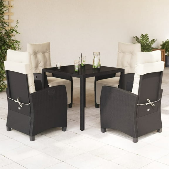 vidaXL Patio Dining Set with Cushions Outdoor Garden Furniture Poly Rattan