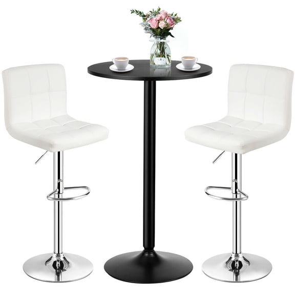 Gymax 3PCS Pub Table Set 24'' Round Bar Table & 2 Adjustable Bar Stools White