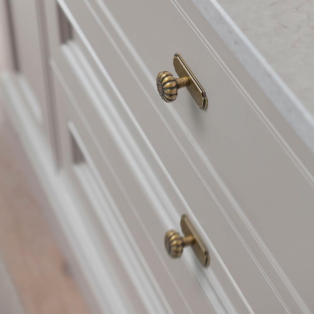 Set of 6 - Elegant Vintage Bloom Antique Brass Cabinet Knobs with Backplate, Drawer Pulls for Kitchen, Dresser Cabinet Hardware for Bedroom, 1-1/4 Inches Diameter Handles