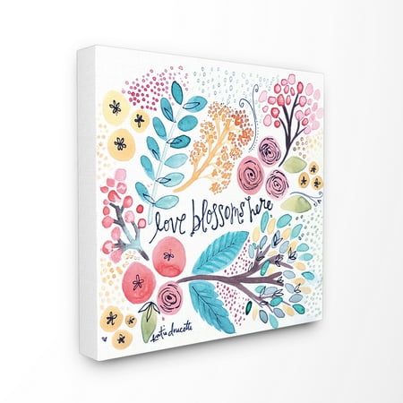 - The Stupell Home Decor Collection Floral Love Blossoms Here Stretched Canvas Wall Art, 30 x 1.5 x 30