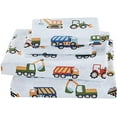 thumbnail image 2 of Fancy Linen 4pc Sheet Set Under Construction Zone Trucks Tractors Light Blue Red Yellow Dark Blue, 2 of 4