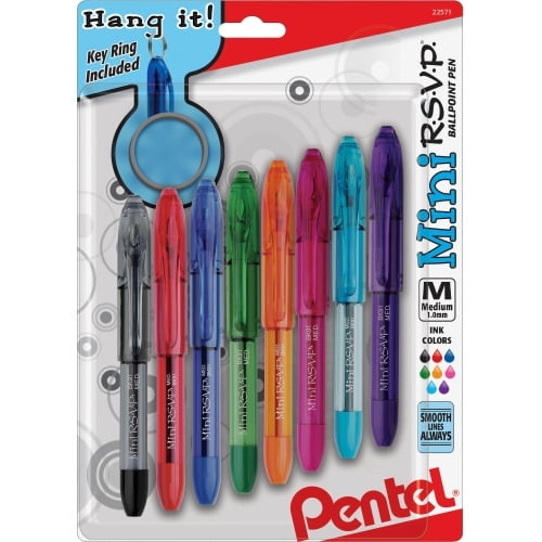 Pentel Mini R.S.V.P. Ballpoint Pens Medium Pen Point - Assorted - 8 / Pack