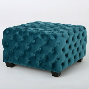 Christopher Knight Home Jaymee Modern Glam Button Tufted Velvet Ottoman by  Dark Teal