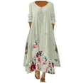 thumbnail image 2 of Robe Maxi d'Été pour Femmes à Manches Mi-Longues, Col, Décontractée, Ample, Longue, de Plage, à Boutons, Grande Taille, Robe Bohème, Robe Soleil, Froncée, Fluide, Longue pour Femmes, 2 of 5