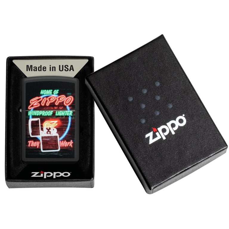 Zippo Neon Sign Design Black Matte Pocket Lighter - Walmart.com