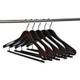 thumbnail image 4 of 18 Quality Luxury Curved Wooden Suit Hangers Wide Wood Hanger for Coats with Velvet Bar for Pants Mahogany Finish (18), 4 of 6