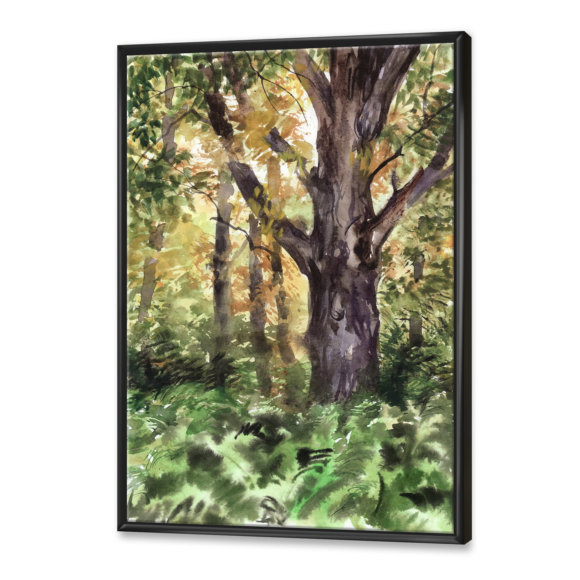 Designart 'Autumn Forest With A Large Tree' Lake House Framed Canvas Wall Art Print