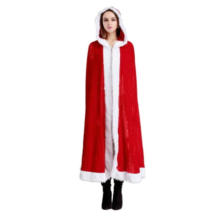 Christmas Cape Xmas Cloak Mrs. Santa Claus Hooded Robe Cloak Cosplay Costume for Kids Party Size - M