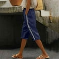 thumbnail image 2 of QATAINLAV Cotton Linen Shorts for Women Loose Fit Hallow Out Knee Length Bermuda Shorts 2025 Summer Casual Drawstring Beach Shorts with Pockets Navy XXL Lightening Sales, 2 of 9