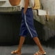 thumbnail image 2 of Pantalones de la Cintura Elástica de las Mujeres Medio Pantalones Cortos Botones de la Cintura Elástica de Verano Lino Bolsillos Pantalones, Lino de Algodón, 2 of 9