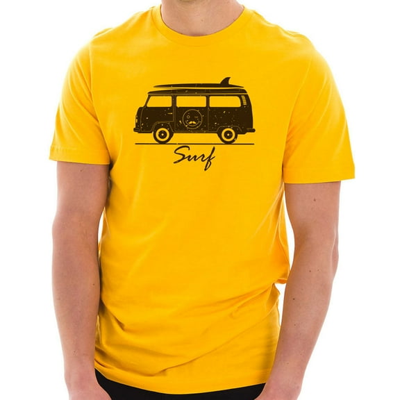 Big Size Hippie Surf Van Graphic Design Unisex Short Sleeve Cotton Jersey T-Shirt - Taxi Gold XL