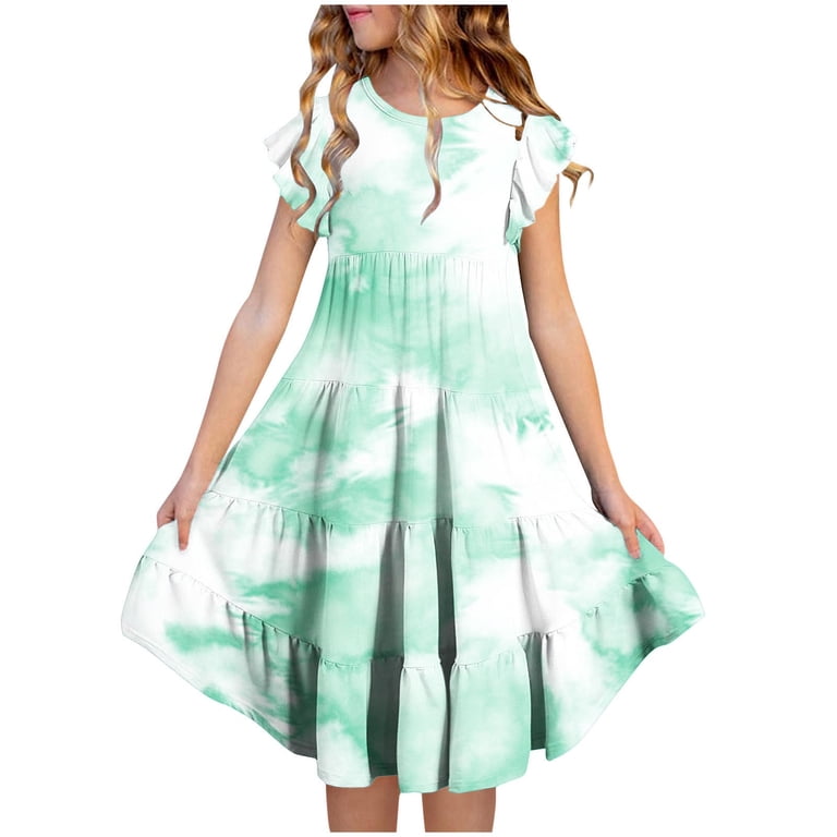 Qodauz Girls Tie Dye Maxi Dress Summer Short Ruffle Sleeve Crew Neck Layered Dresses for 6-12 Years Mint Green - Walmart.com Qodauz Girls Tie Dye Maxi Dress Summer Short Ruffle Sleeve Crew Neck Layered Dresses for 6-12 Years Mint Green - Walmart.com
