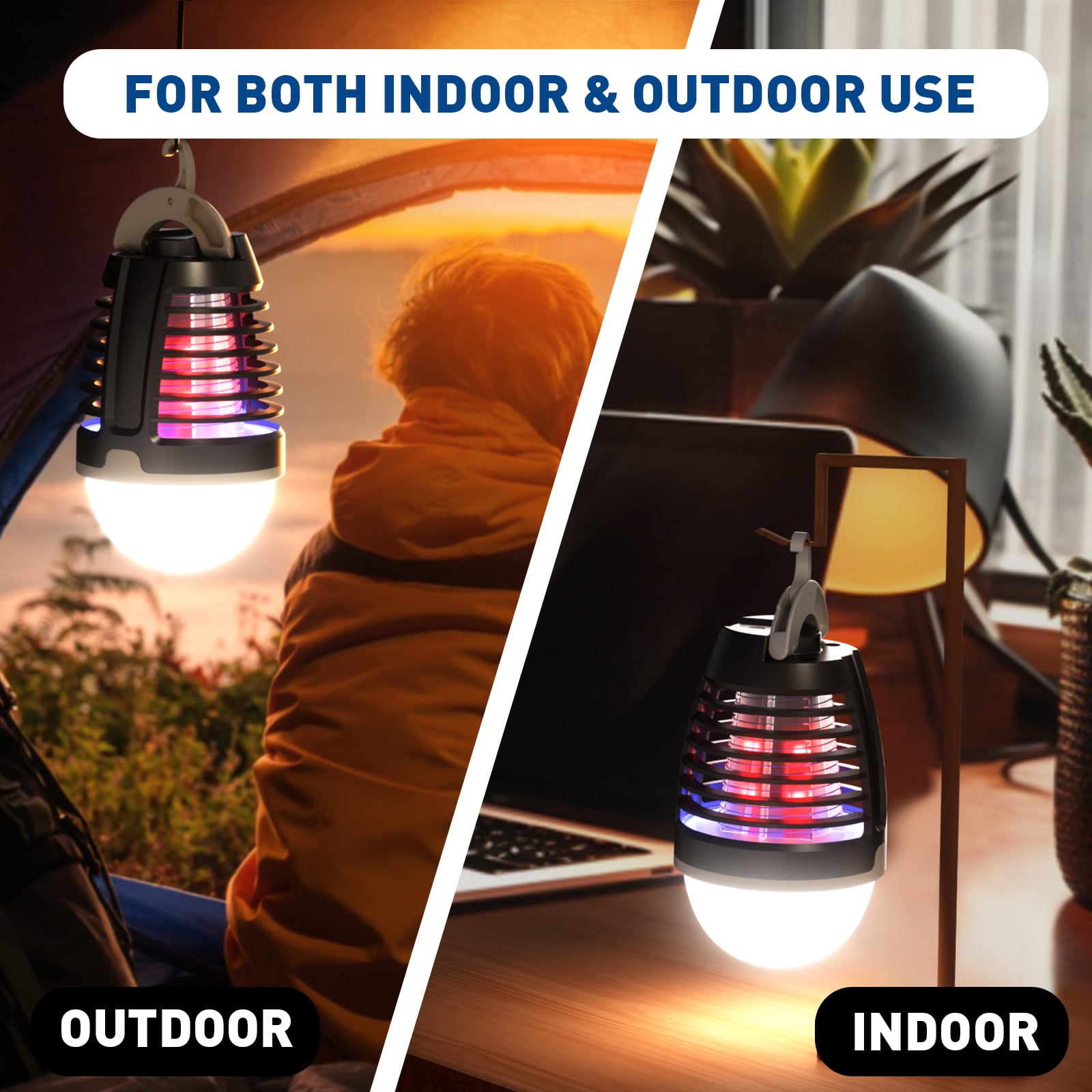 Portable Bug Zapper Outdoor Indoor, Electric Mosquito Fly Killer Lamp with Three Lighting Mode, USB Rechargeable Light Bulb Zapper for Camping, Home, Patio