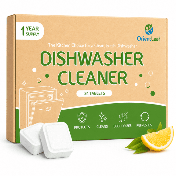 OrientLeaf 24 Count Dishwasher Cleaner Tablets, Dishwasher Cleaner and Deodorizer, Dishwasher Descaler for Limescale, Grease & Odor Buildup, Lemon Scent
