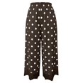 thumbnail image 5 of Womens Lace Trim Wide Leg Pants Polka Dot Print Cropped Lace-Hem Pants with Pockets (Coffee M), 5 of 5