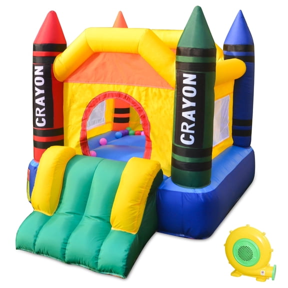 Dvreugde Bounce House 6x4.7x4.6ft Colorful Bouncy Castle with Slide & Blower Inflatable Bouncer