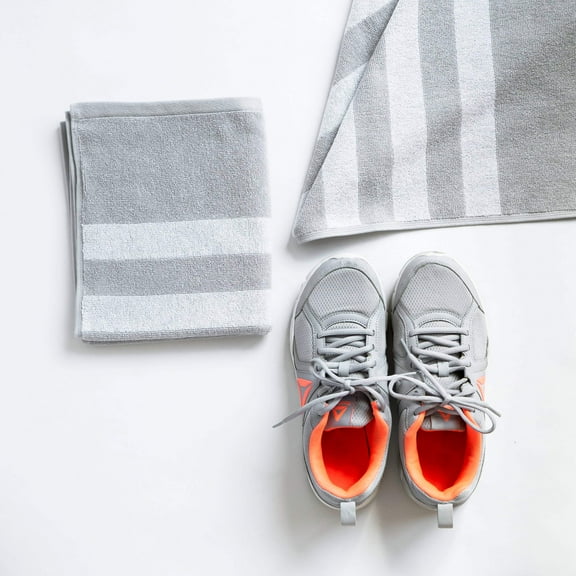 Striped Workout Towel in Quiet Gray