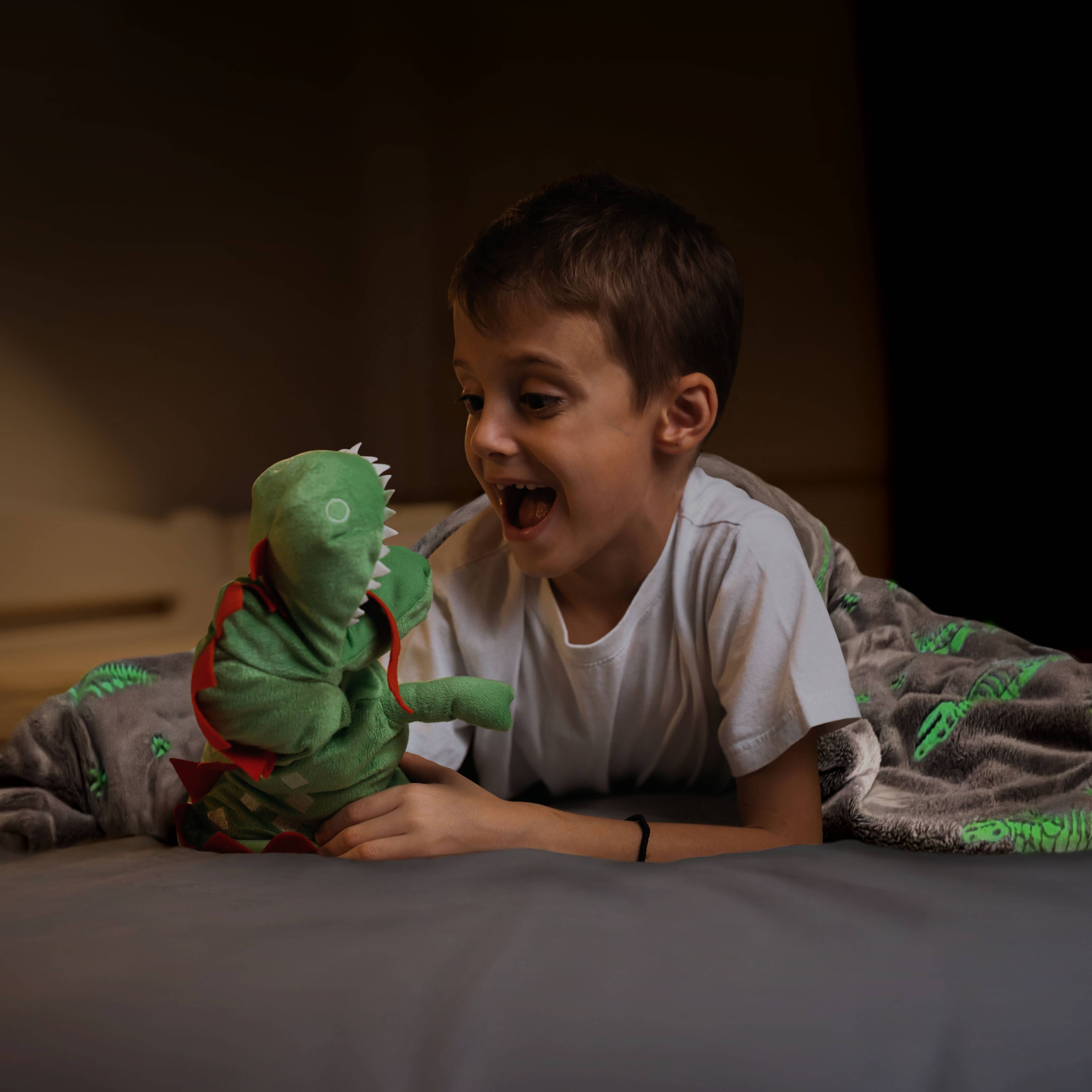 Your Zone Gray Dinosaur Polyester Velvet Plush Glow in the Dark Throw Blanket, Twin/Full, 72" X 90",  For Kids