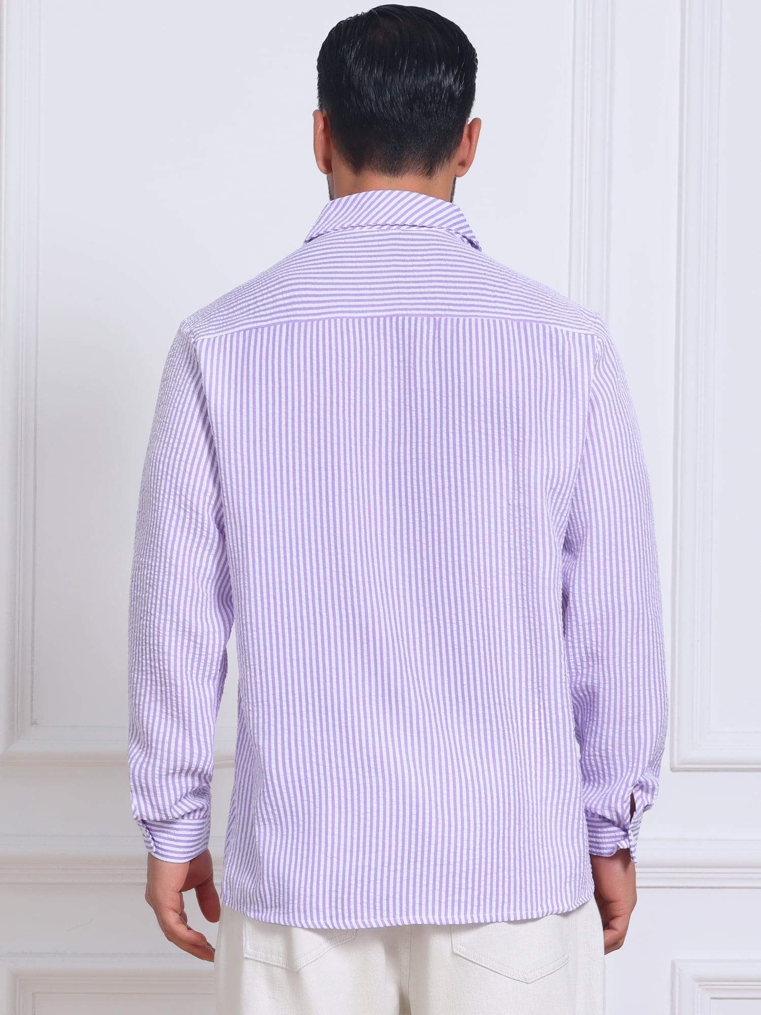 DARING DIVA Men's Seersucker Long Sleeve Button Down Textured Striped Shirts 2XL Purple