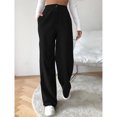 thumbnail image 2 of Pantalones Sueltos De Mujer Cintura Alta Color Puro Cierre De Botón Pantalones Largos Rectos para Mujer Negro S, 2 of 4